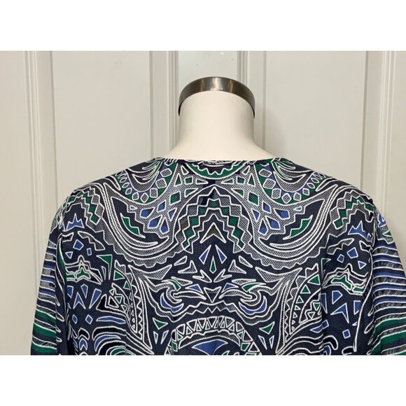 BCBG Max Azria Tati Blue Green Geometric Sheer Cover-Up Tunic, Size XS - Picture 7 of 9